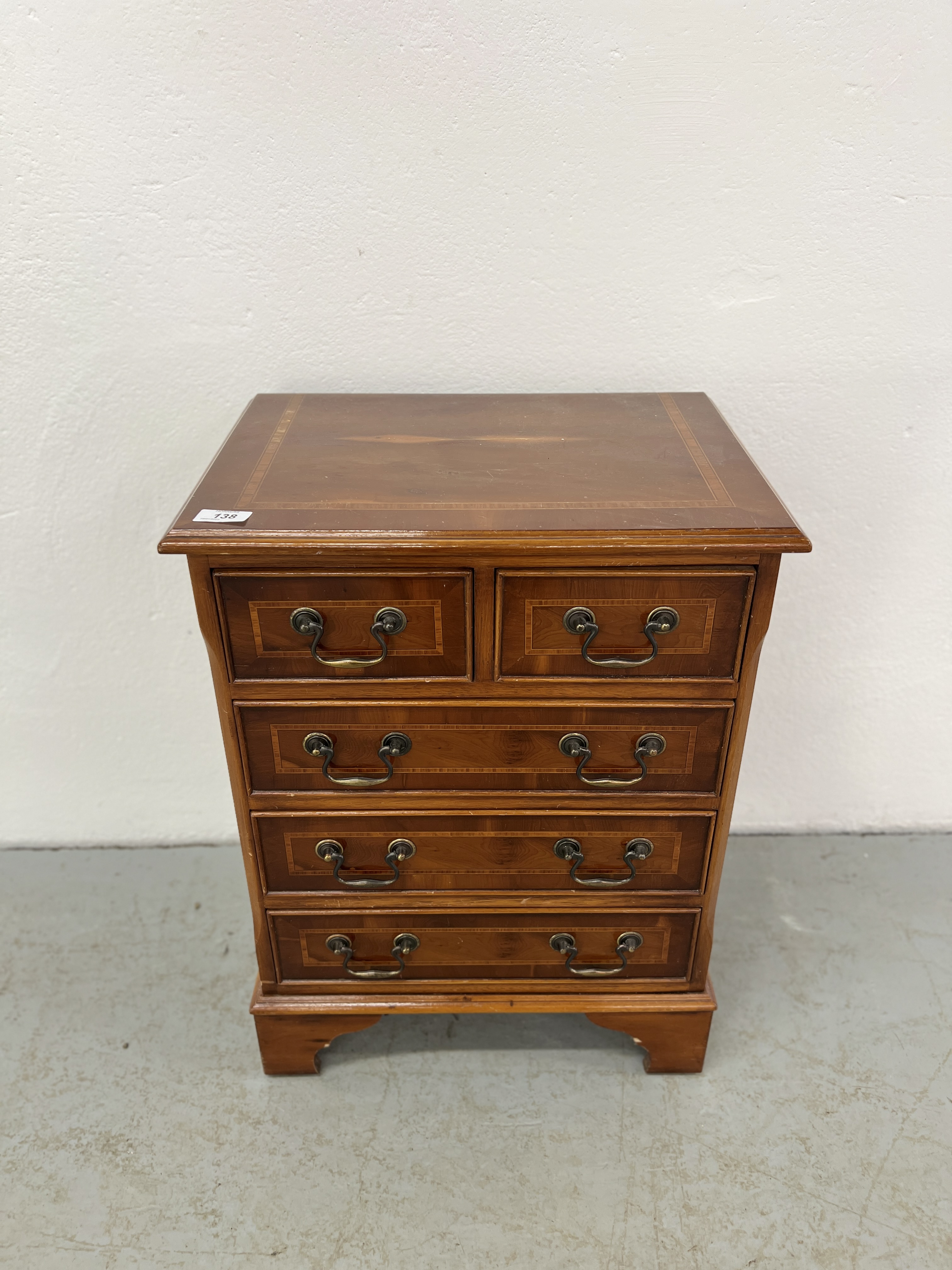 REPRODUCTION MINIATURE TWO OVER THREE DRAWER CHEST WITH INLAID BANDING WIDTH 46.5CM. DEPTH 32.5CM. - Image 2 of 9
