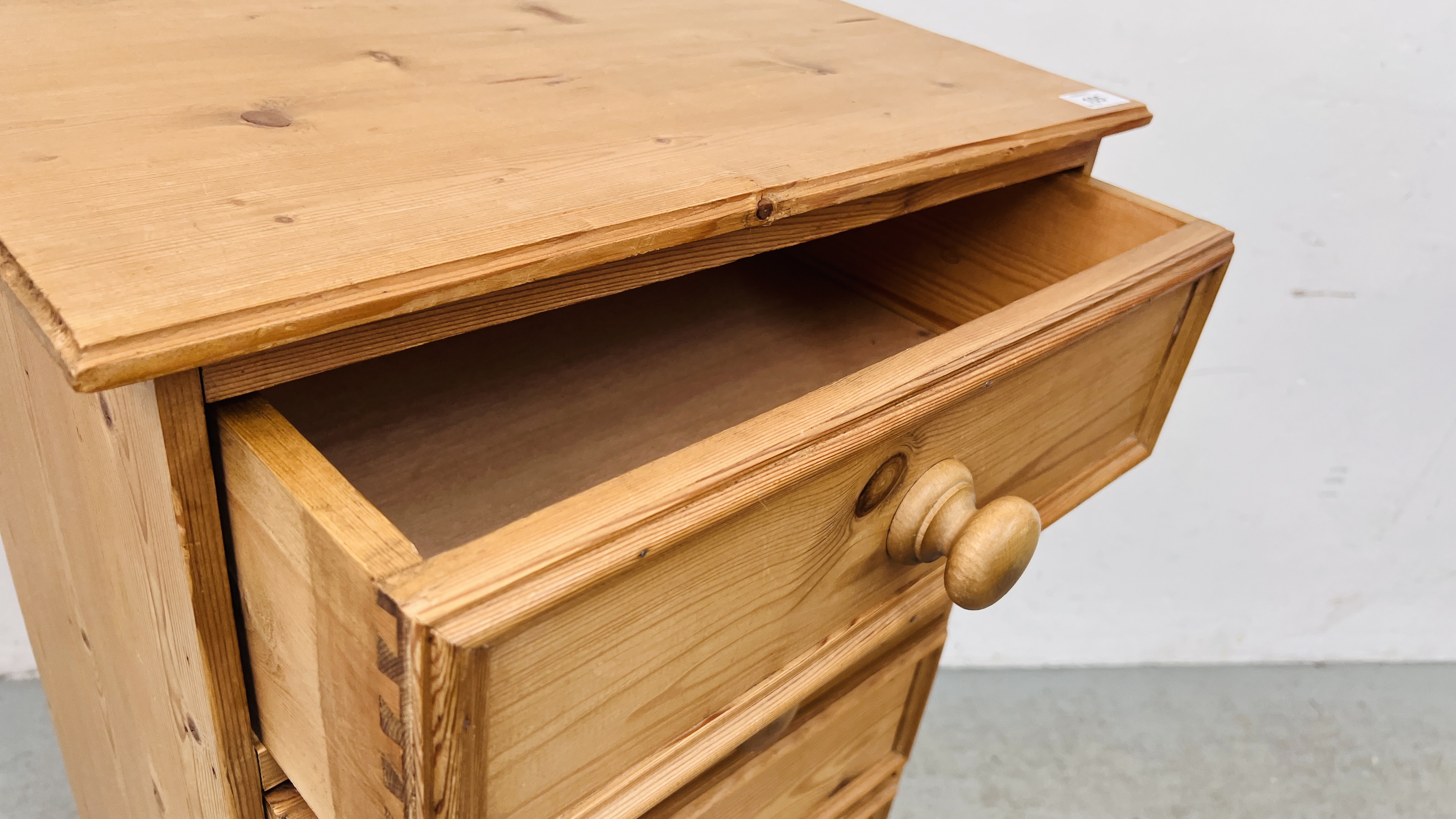 WAXED PINE SIX DRAWER TOWER CHEST HEIGHT 106CM. WIDTH 52CM. DEPTH 32CM. - Image 8 of 9