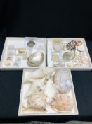 3 X TRAYS OF VARIOUS SEA SHELLS AND URCHINS TO INCLUDE PARECHINIDALE, SAND DOLLAR, SEAHORSES ETC.