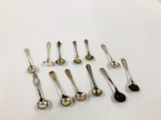 A GROUP OF 11 VARIOUS SILVER SALT SPOONS INCLUDING TWO SIMILAR GADROONED EDGED EXAMPLES AND A