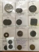 FOUR ALBUMS OF COINS, GAMING TOKENS, DETECTOR FINDS, A FEW SILVER THREEPENCES ETC.
