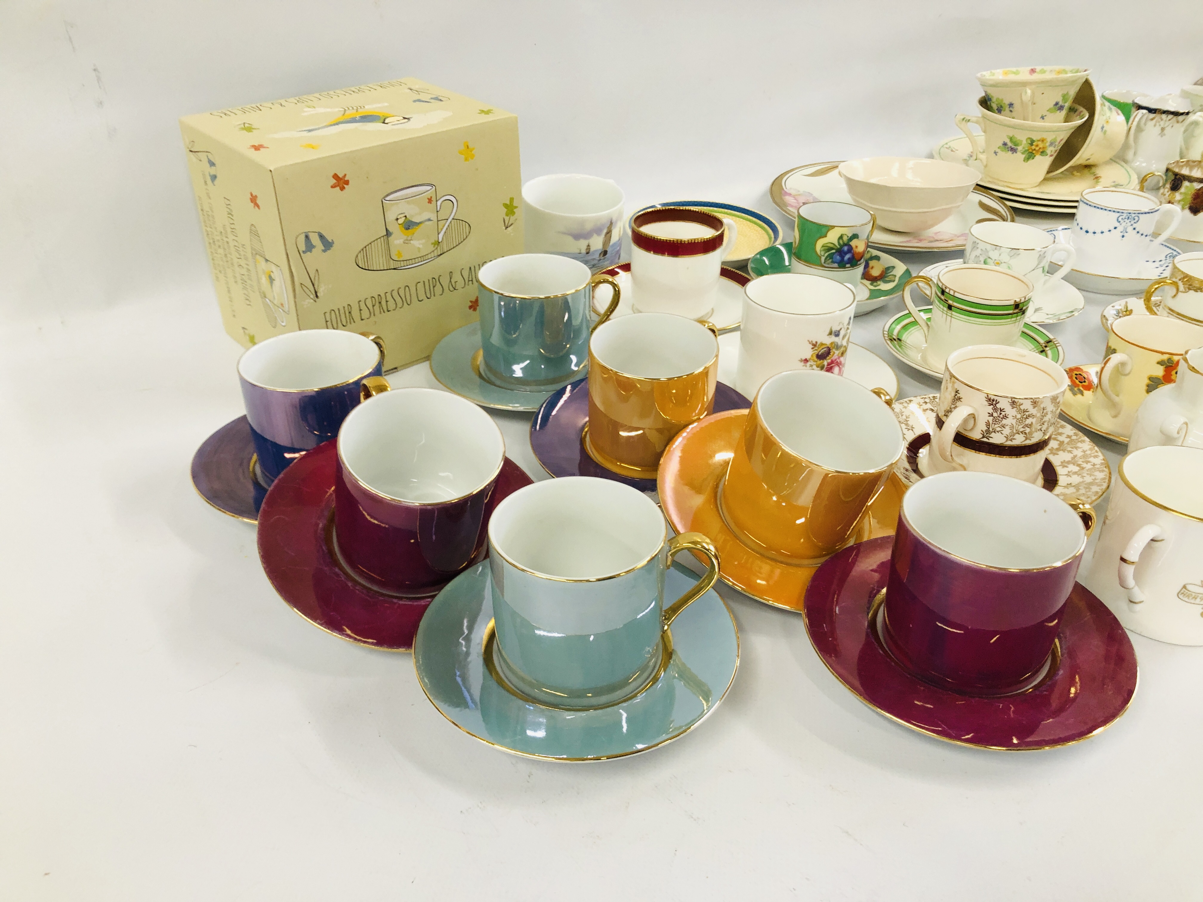 AN EXTENSIVE GROUP OF VARIOUS DECORATIVE COFFEE CUPS AND SAUCERS, SOME LATE C19TH. - Image 11 of 11