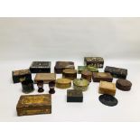 AN EXTENSIVE COLLECTION OF ASSORTED ORIENTAL BOXES TO INCLUDE ORIENTAL LACQUERED AND CARVED