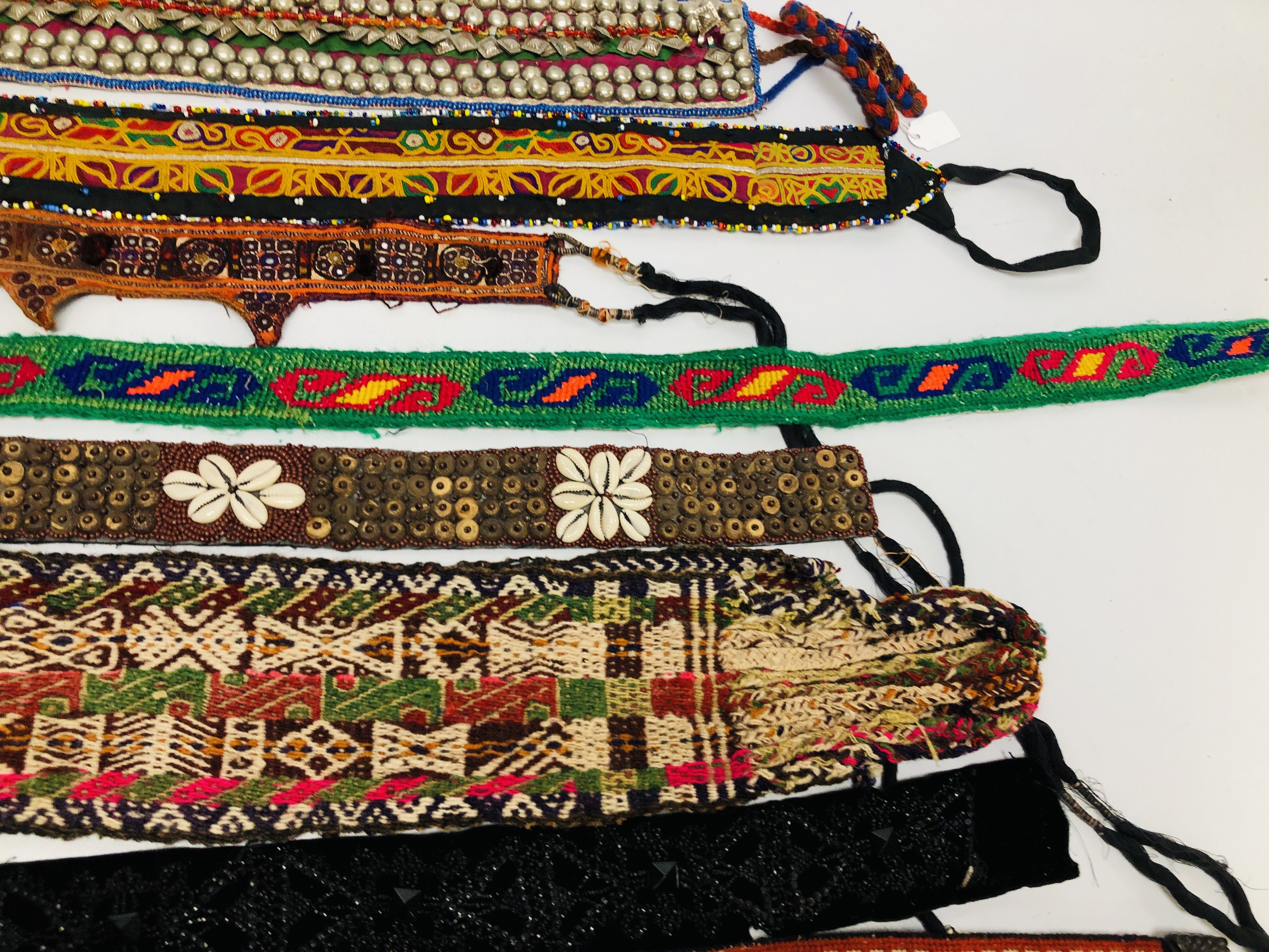 BOX OF EASTERN AND ASIAN TRIBAL ART BELTS AND PANELS TO INCLUDE EMBROIDERED, - Image 6 of 6