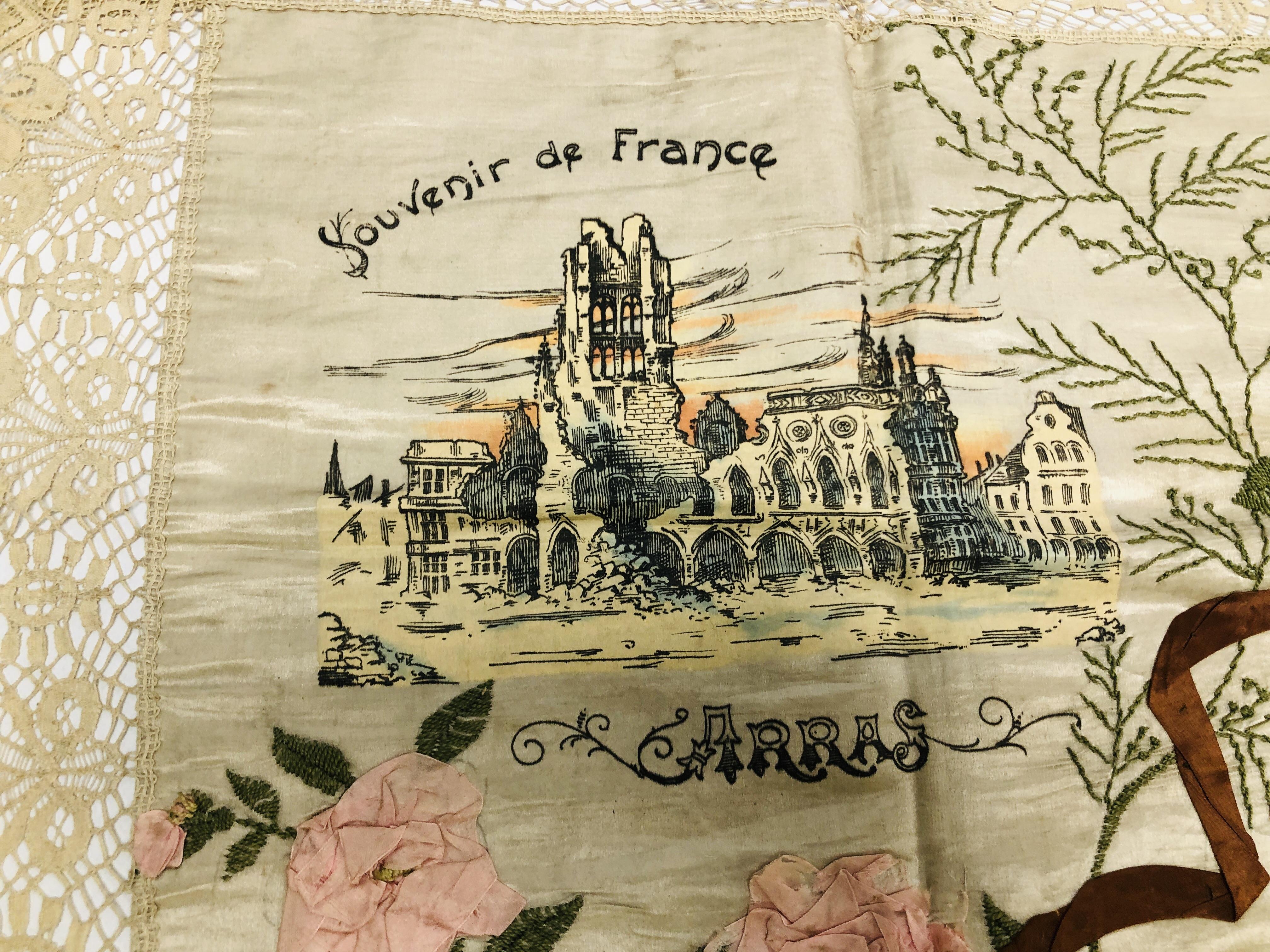 A 1920's FRENCH SILK SOUVENIR CLOTH, PRINTED WITH THE RUINS OF "ARRAS", - Image 3 of 6