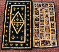 TWO INDIAN HAND EMBROIDERY PATCHWORK WALL HANGINGS TO INCLUDE SHISHA EXAMPLES,