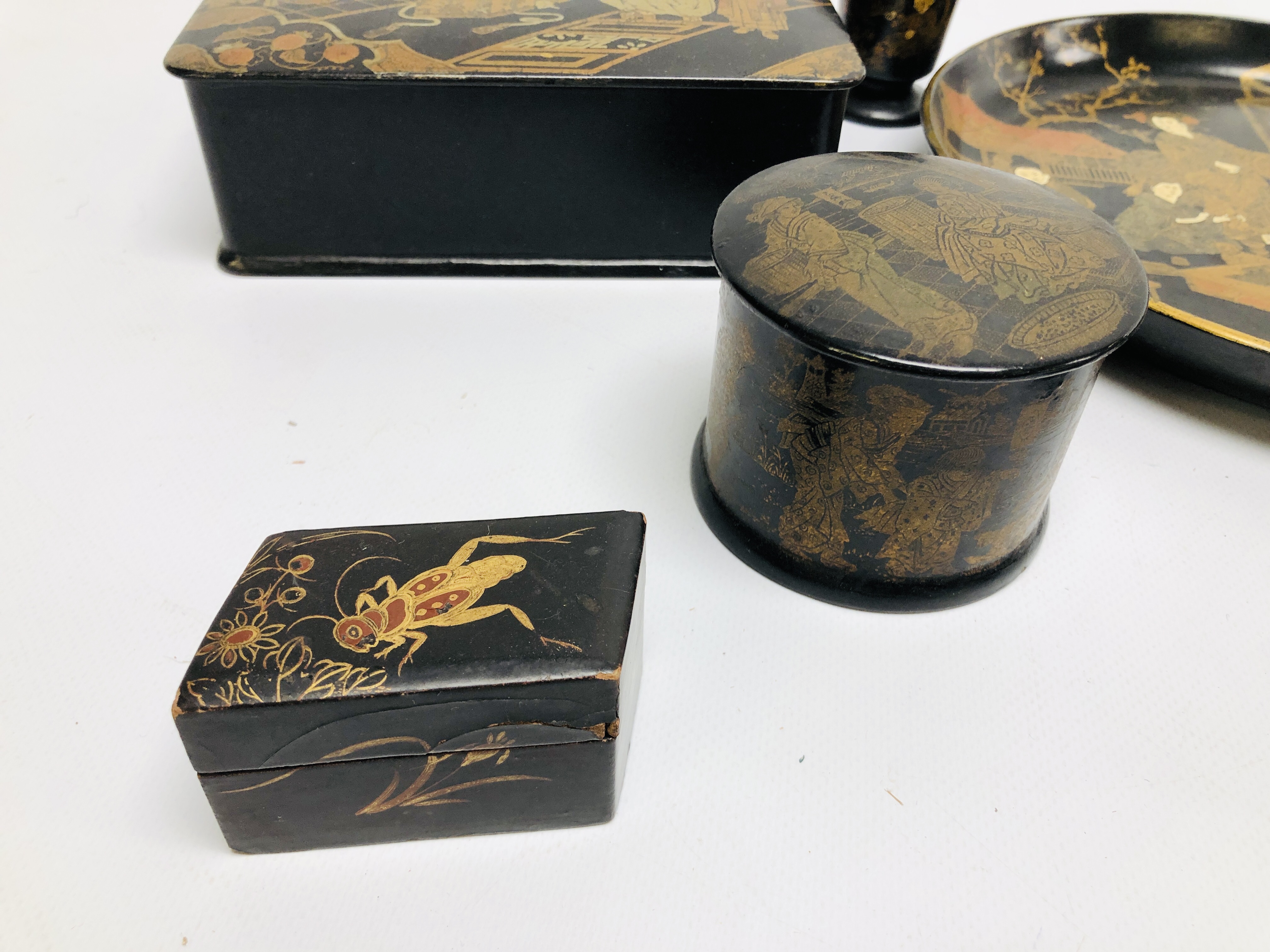 A COLLECTION OF VINTAGE ORIENTAL LACQUERED BOXES, TRINKET BOXES, - Image 2 of 14