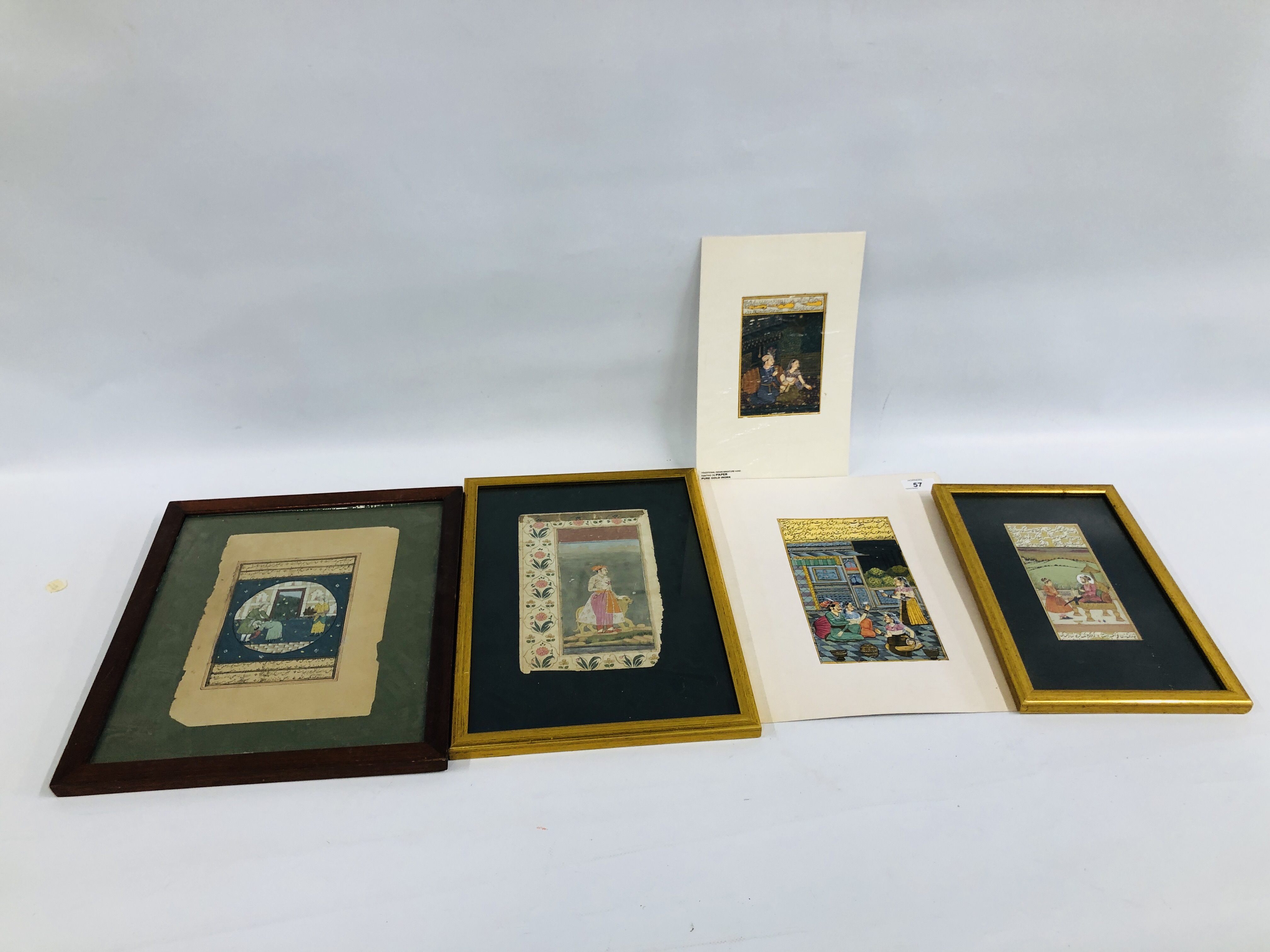 A GROUP OF FIVE MUGHAL STYLE WATERCOLOURS ON PAPER,