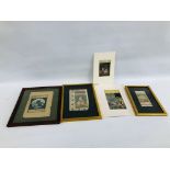 A GROUP OF FIVE MUGHAL STYLE WATERCOLOURS ON PAPER,