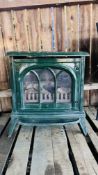 A GAZCO GREEN ENAMEL LPG SOLID FUEL EFFECT STOVE MODEL P8546 - CONDITION OF SALE - TO BE INSTALLED