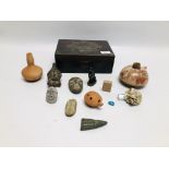 A GROUP OF CERAMIC ITEMS INCLUDING A PERUVIAN POT,