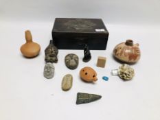 A GROUP OF CERAMIC ITEMS INCLUDING A PERUVIAN POT,