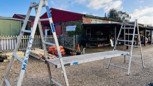 A PAIR OF YOUNGMAN ALUMINIUM 8FT FOLDING TRESTLE STANDS AND YOUNGMAN 12FT SUPERBOARD WORK PLATFORM.