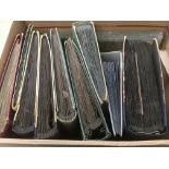 BOX OF OLD CORNER SLOT POSTCARD ALBUMS, ONE WELL FILLED, OTHERS MAINLY EMPTY.