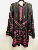 AN AFGHAN EMBROIDERED DRESS WITH EMBELLISHED HAND CRAFTED METAL WORK DROPS AND BEADS