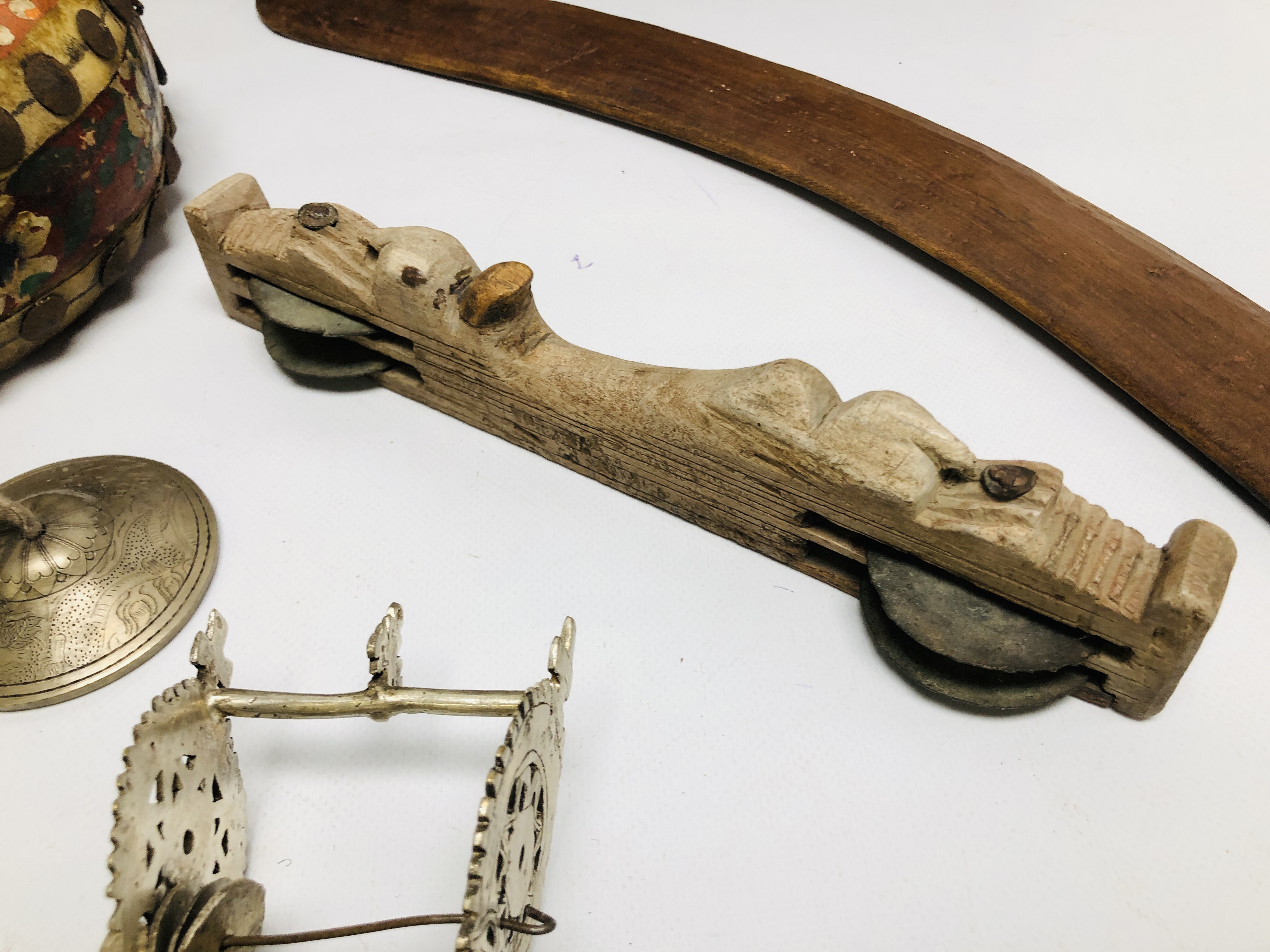 A GROUP OF VARIOUS MUSICAL INSTRUMENTS ALONG WITH A HARDWOOD ABACUS, - Image 5 of 18