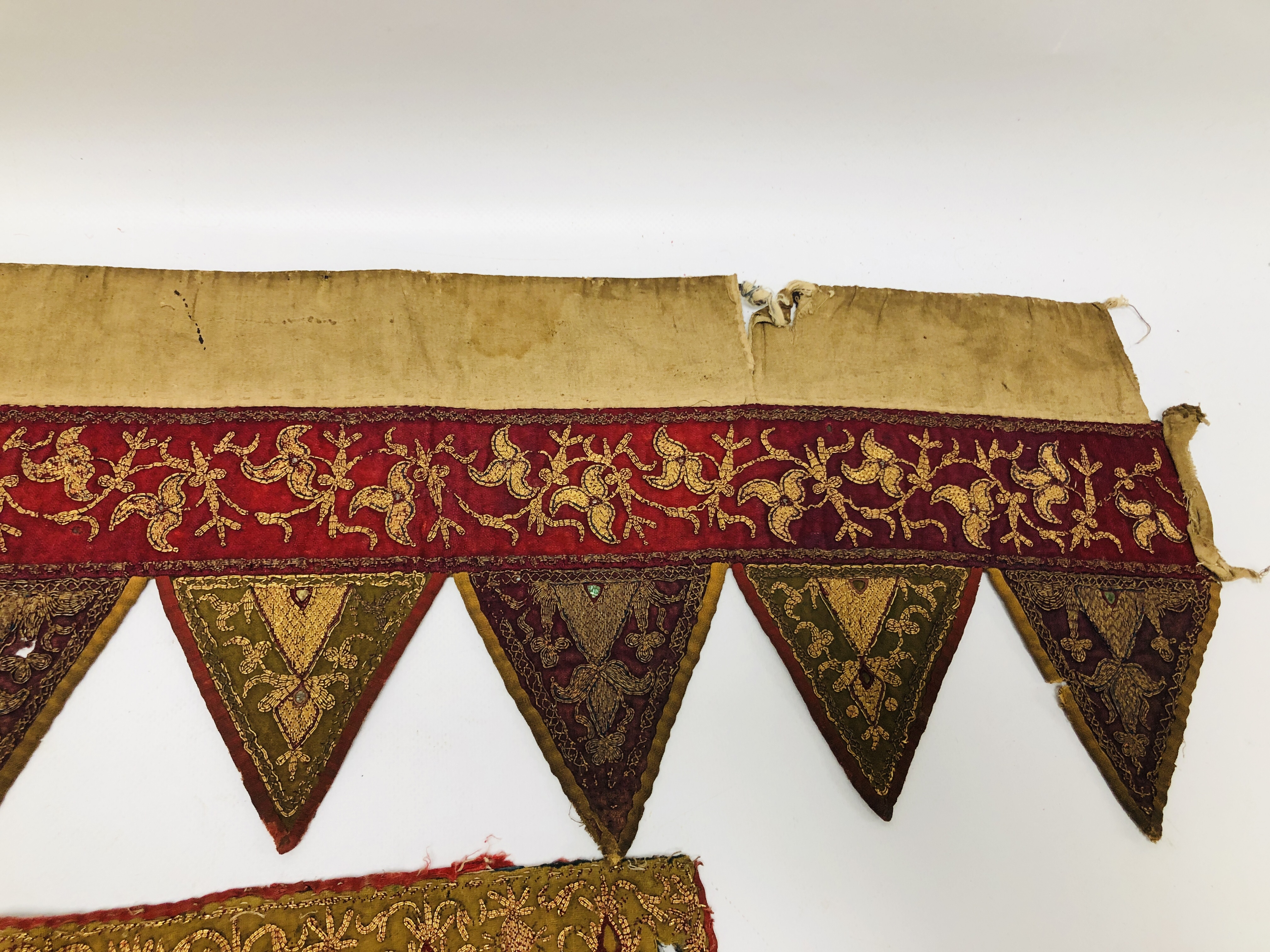 TWO AFGHAN EMBROIDERED DOOR HANGINGS WORKED WITH GOLD THREAD, 122CM AND 84CM. - Image 5 of 14