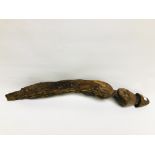 AN ORIGINAL ETHNIC FOLK ART HAND CARVED HARDWOOD EXAMPLE, L 82CM.