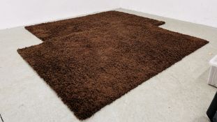 TWO "FUNKY BUYS" CHOC BROWN SHAGGY RUGS 160 X 230 CM.