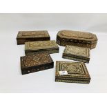 A COLLECTION OF 6 ASSORTED INLAID MARQUETRY BOXES.