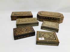 A COLLECTION OF 6 ASSORTED INLAID MARQUETRY BOXES.