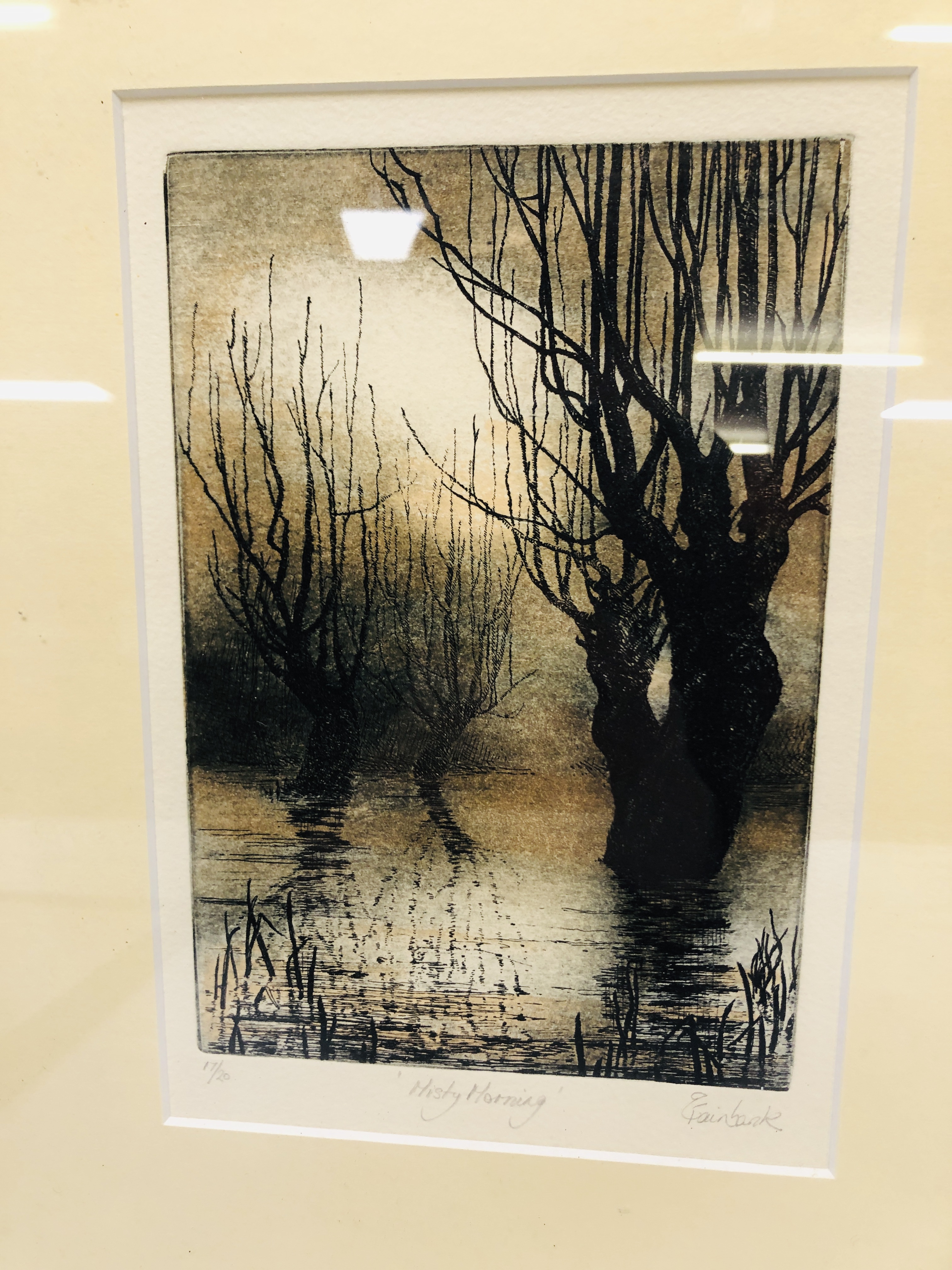 TWO FRAMED AND MOUNTED LIMITED EDITION ETCHINGS TO INCLUDE "MISTY MORNING" 17/20, W 13. - Image 5 of 7