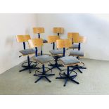 A GROUP OF 8 DANISH STYLE MODEL "H" ADJUSTABLE SCHOOL CHAIRS.