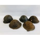 A GROUP OF 5 MILITARY WW2 HELMETS,