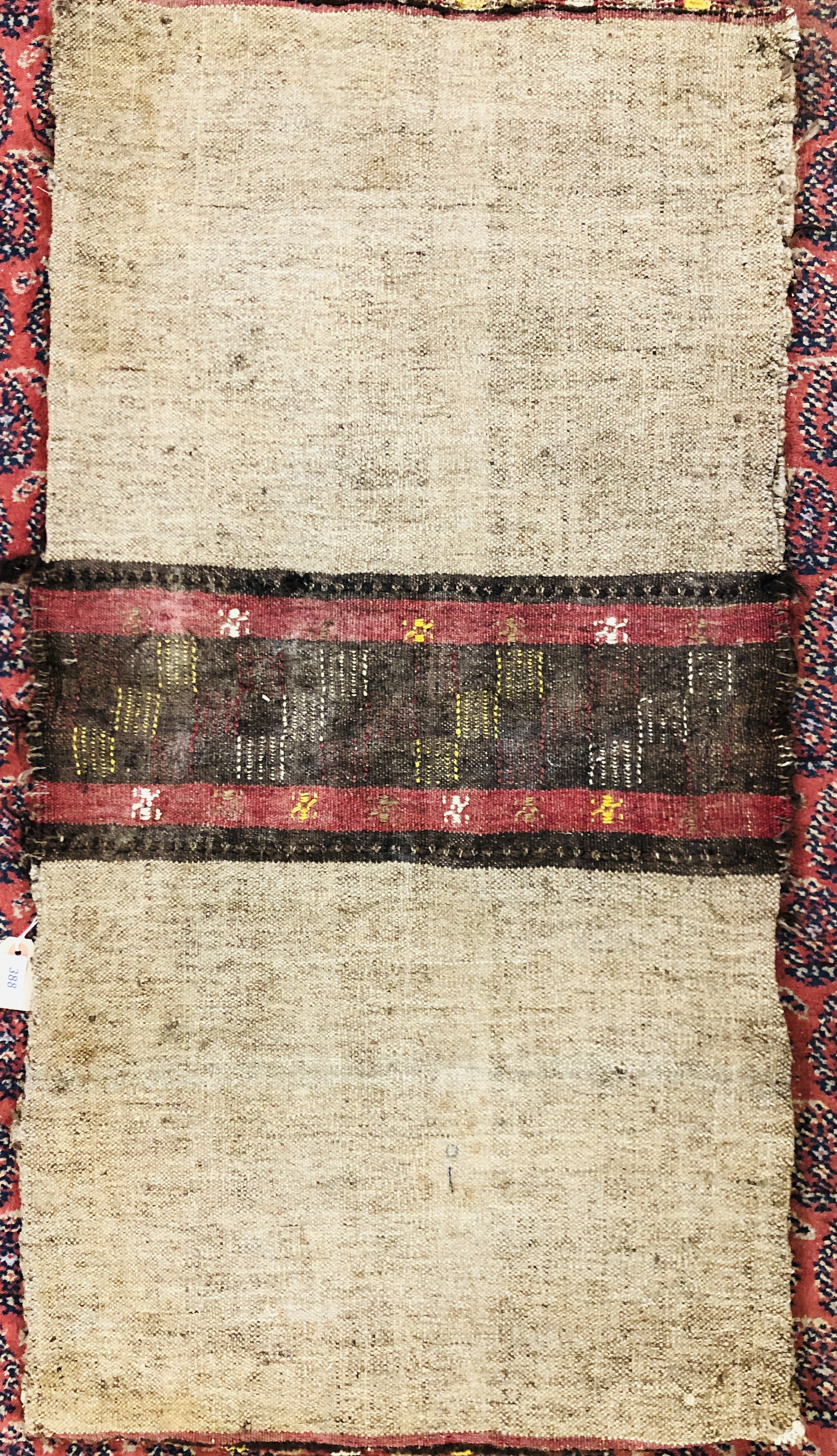 A DOUBLE SADDLE BAG WOVEN WITH COLUMNS INCLUDING STYLIZED "S" DESIGNS, PROBABLY BELOUCH WIDTH 111CM. - Image 5 of 8