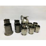 A SET OF SIX MANOR PEWTER MUGS ALONG WITH MANOR PEWTER JUG ALONG WITH FOUR FURTHER PEWTER TANKARDS