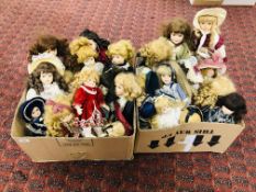 COLLECTION OF ASSORTED CHINA COLLECTOR'S DOLLS IN TWO BOXES - APPROX 28.
