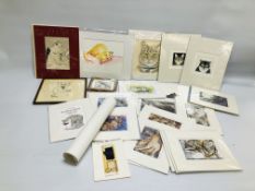 BOX OF ASSORTED MOUNTED CAT PRINTS LIMITED EDITION EXAMPLES BEARING PENCIL SIGNATURE KAY McDONAGH,