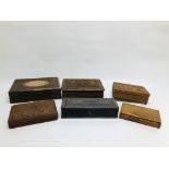 A COLLECTION OF 6 EASTERN STYLE BOXES TO INCLUDE HEAVILY CARVED HARDWOOD AND EBONY EXAMPLES ETC.