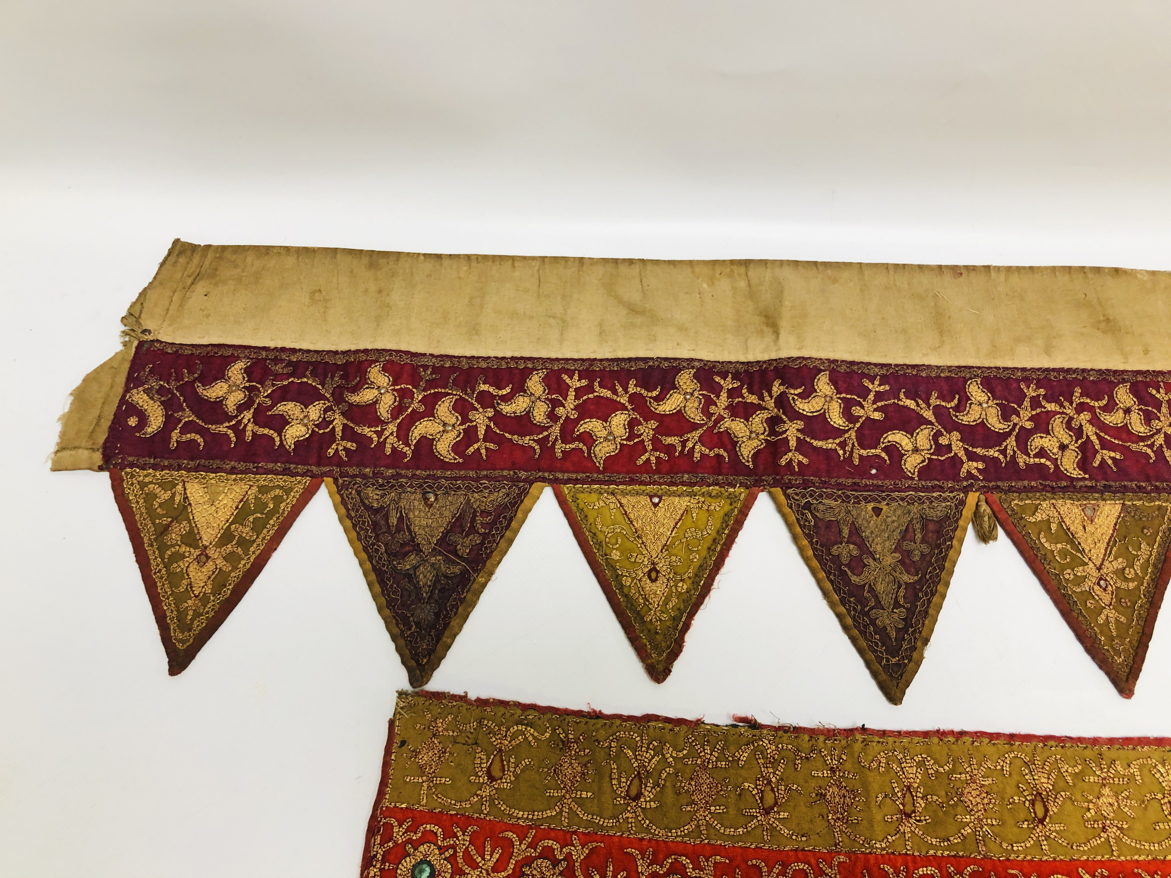 TWO AFGHAN EMBROIDERED DOOR HANGINGS WORKED WITH GOLD THREAD, 122CM AND 84CM. - Image 8 of 14