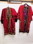 TWO AFGHAN ROBES, WOVEN EMBROIDERED DETAIL,