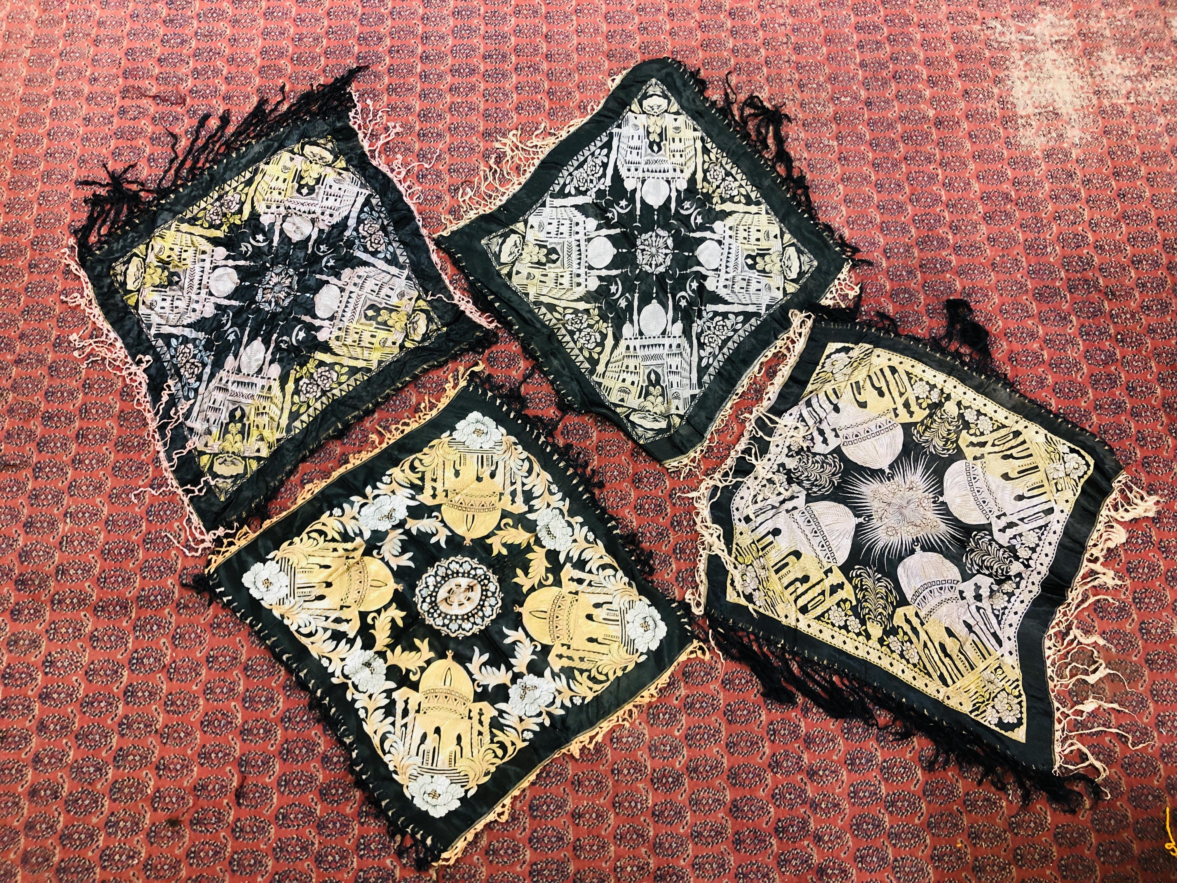 A GROUP OF FOUR SHAWLS DEPICTING THE "TAJ MAHAL" TO INCLUDE SILK EXAMPLES