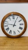 A LARGE PINE FRAMED SHILLINGS CANTERBURY WALL CLOCK.