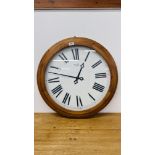 A LARGE PINE FRAMED SHILLINGS CANTERBURY WALL CLOCK.