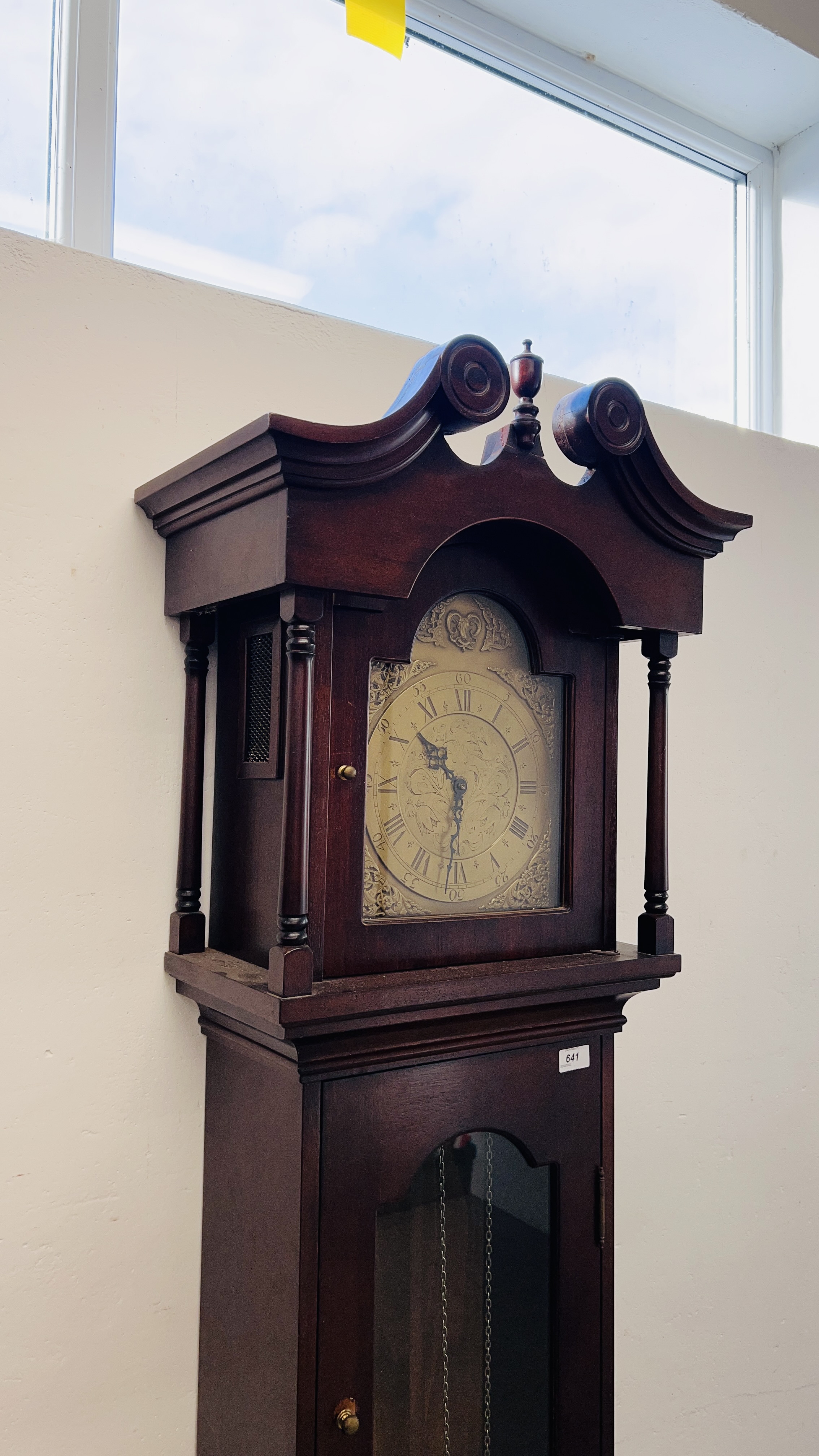 MODERN MAHOGANY FINISH GRANDFATHER CLOCK - Image 3 of 9