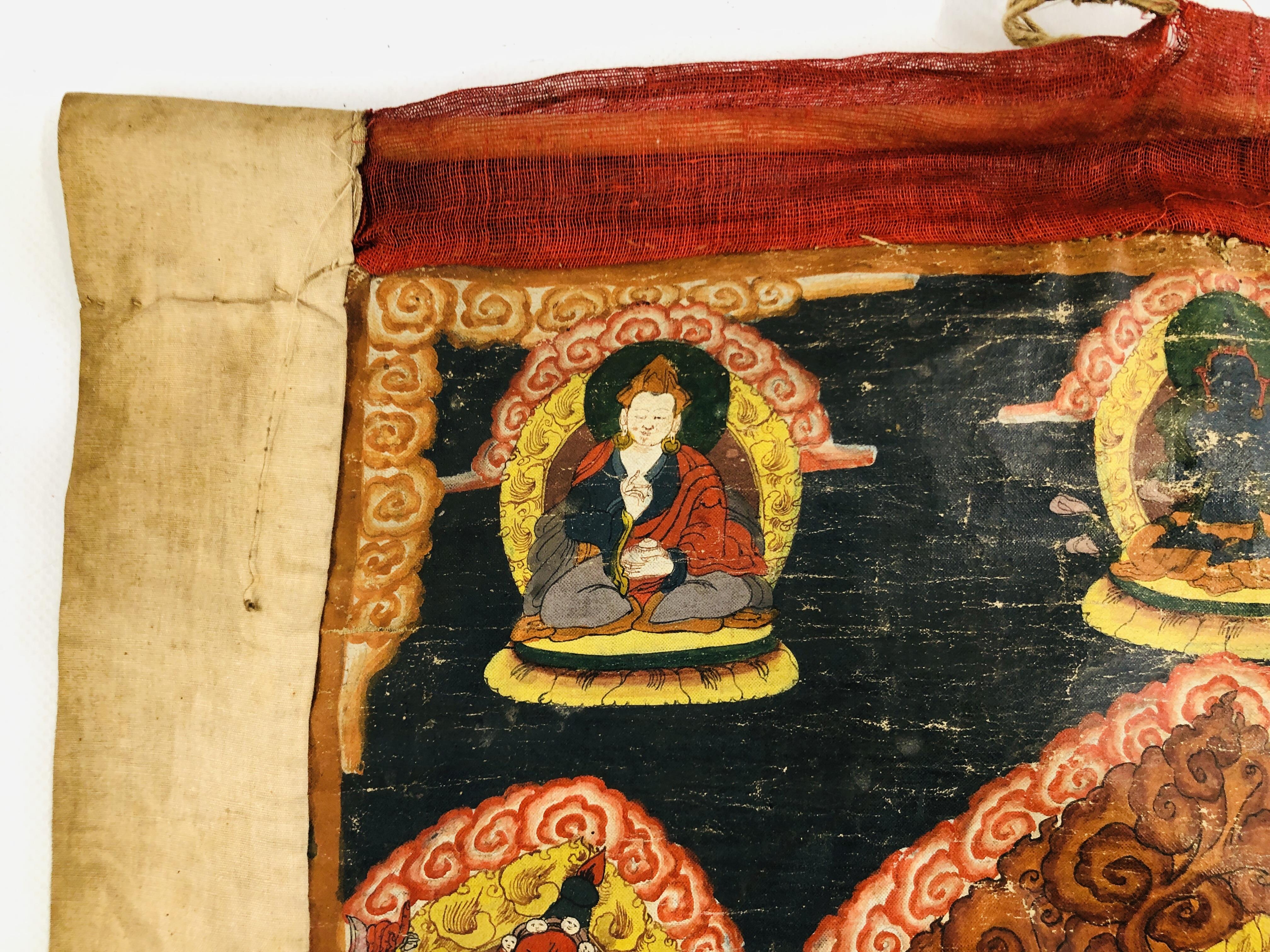 A TIBETAN THANGKA, DEPICTING CENTRAL DEITY SURROUNDED BY FURTHER FIGURES, PROBABLY YAMARAJA, - Image 9 of 17