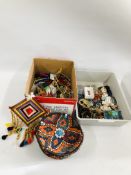 TWO BOXES OF ASSORTED MODERN EASTERN TRIBAL JEWELLERY AND ACCESSORIES TO INCLUDE BEADED,