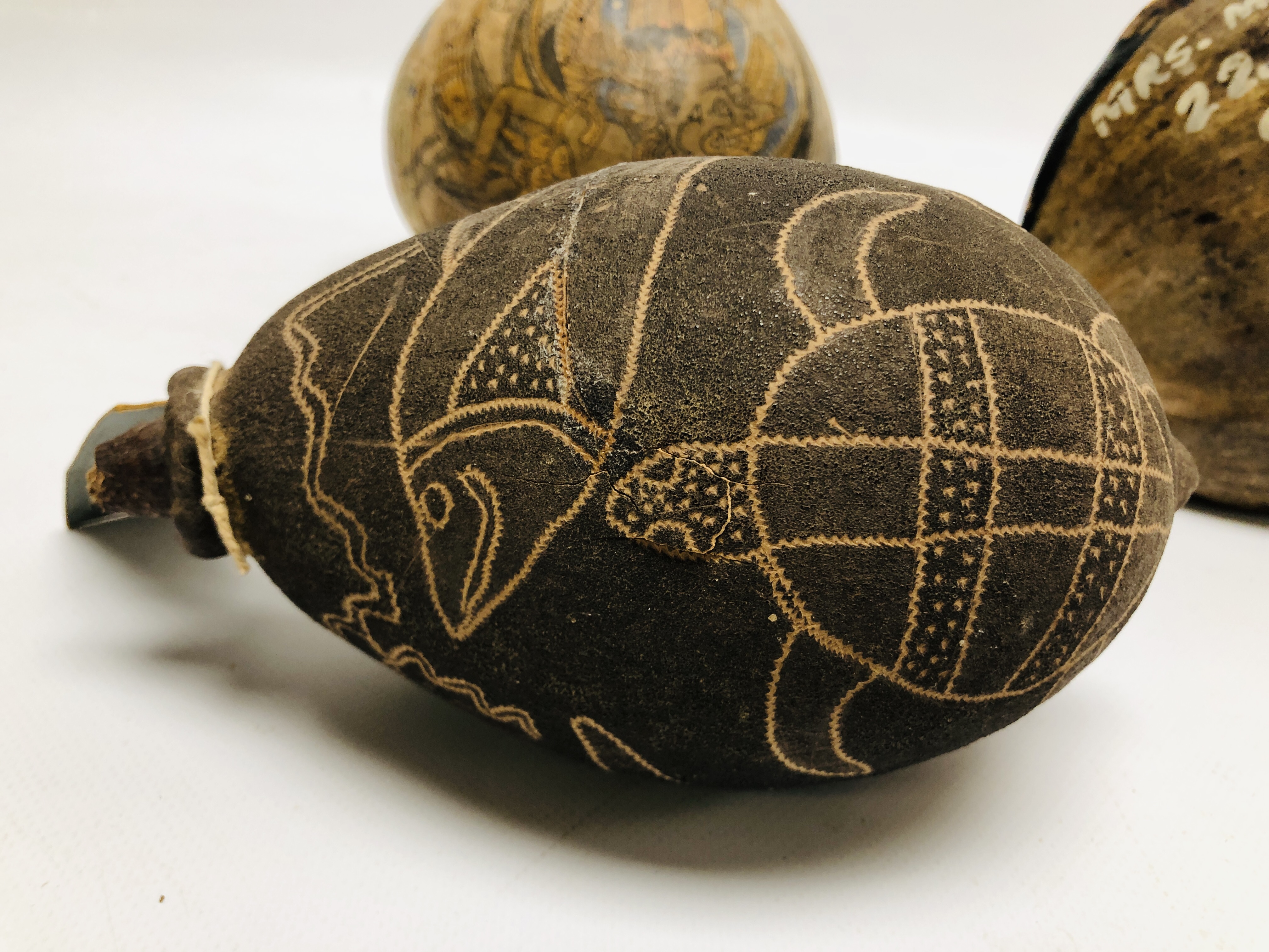 A NUT CARVED BY ABORIGINES DEPICTING SEA CREATURES A/F ALONG WITH A VESSEL MADE USING A NUT - Image 8 of 9