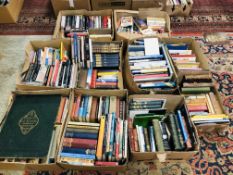 10 BOXES OF MIXED BOOKS RELATING TO TRAVEL, HISTORY, WORKS OF ART, ETC.