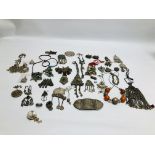 A BOX OF ASSORTED EASTERN STYLE JEWELLERY TO INCLUDE MANY WHITE METAL PENDANTS,