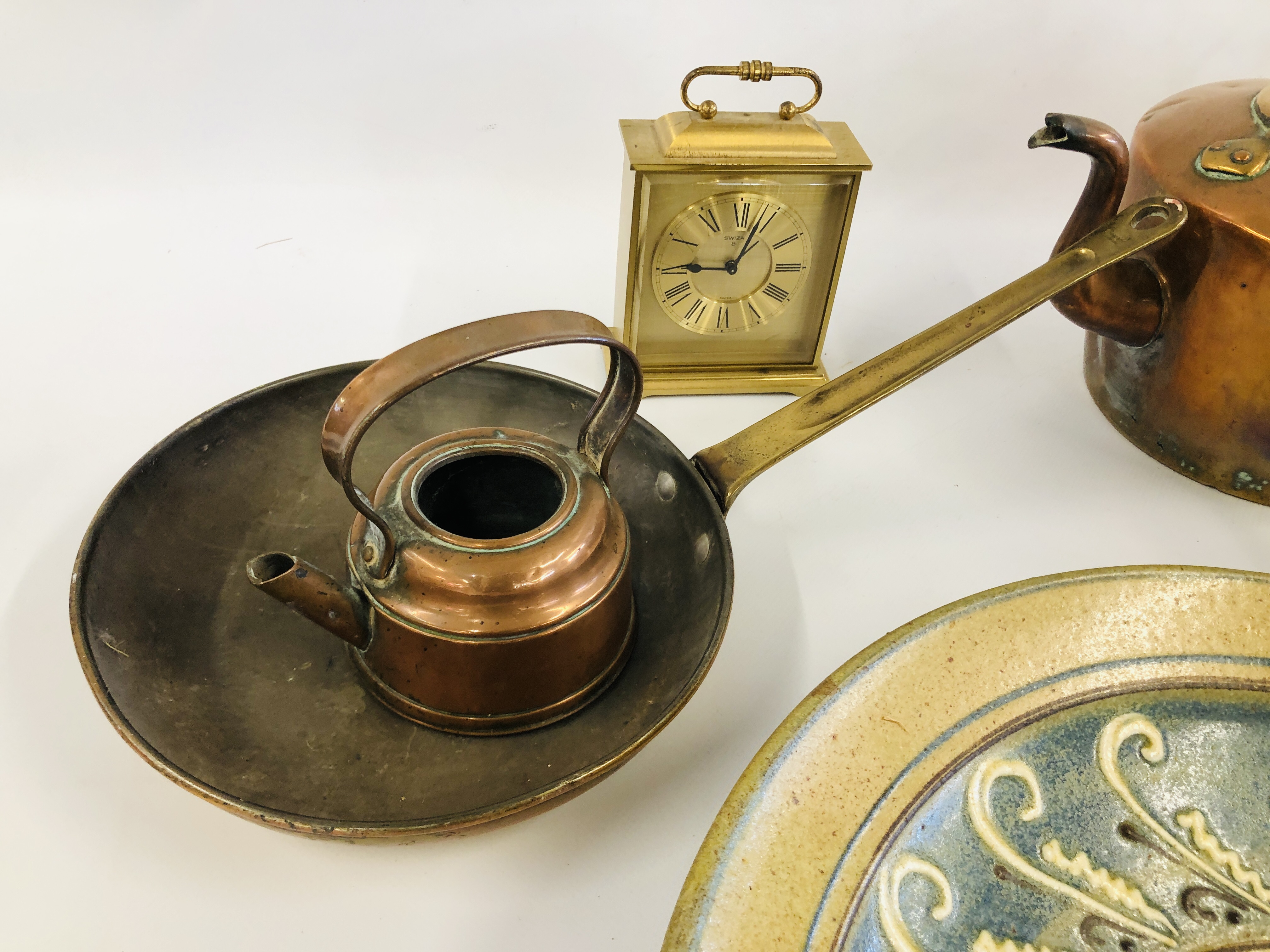 COLLECTION OF DECORATIVE EFFECTS TO INCLUDE 2 COPPER KETTLES, WOODEN TREEN LIDDED POT, - Image 3 of 8