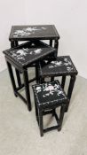 NEST OF 4 GRADUATED ORIENTAL BLACK LACQUERED INLAID TABLES