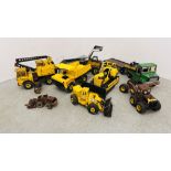 A COLLECTION OF 7 VINTAGE TIN TONKA TOYS TO INCLUDE DOZERS, CRANES ETC.