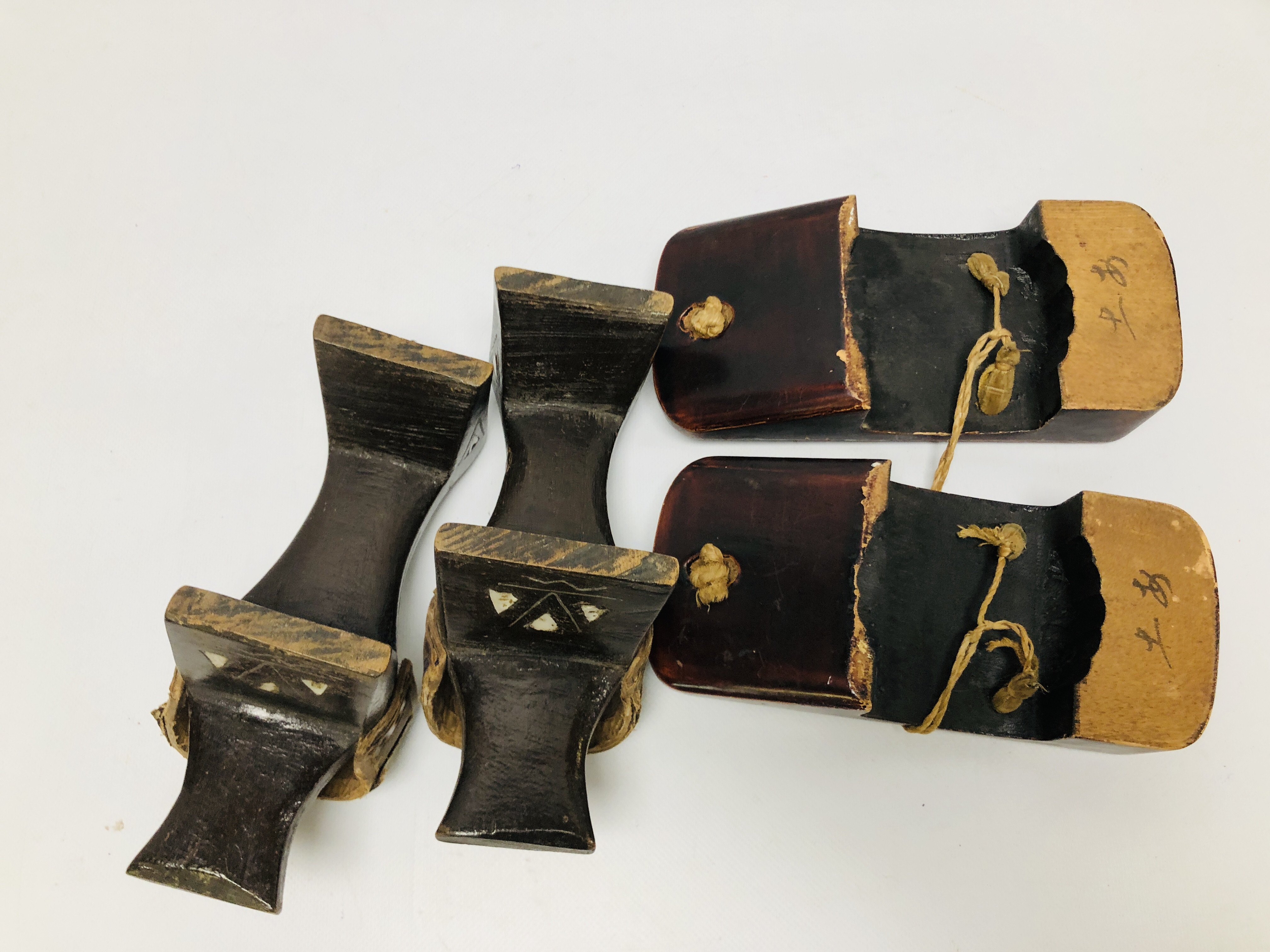 TWO PAIRS OF ORIENTAL HARD WOOD SHOES ONE INLAID WITH ABALONE. - Image 8 of 8