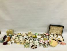 AN EXTENSIVE GROUP OF VARIOUS DECORATIVE COFFEE CUPS AND SAUCERS, SOME LATE C19TH.