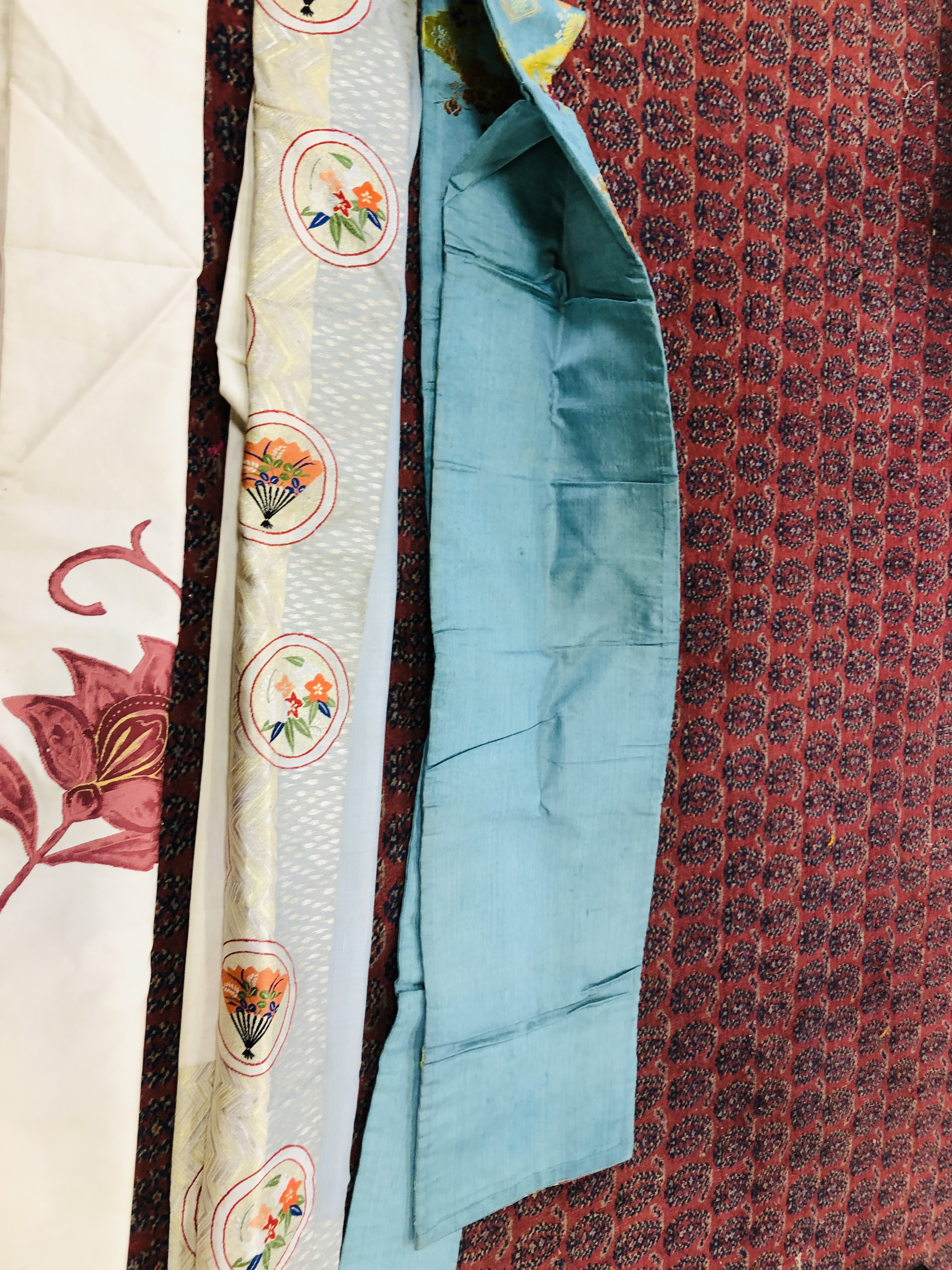 A GROUP OF THREE ORIENTAL SILK STYLE EMBROIDERED "OBI". - Image 5 of 12